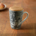 Marbled Ceramic Tall Coffee Mug with Wooden Lid