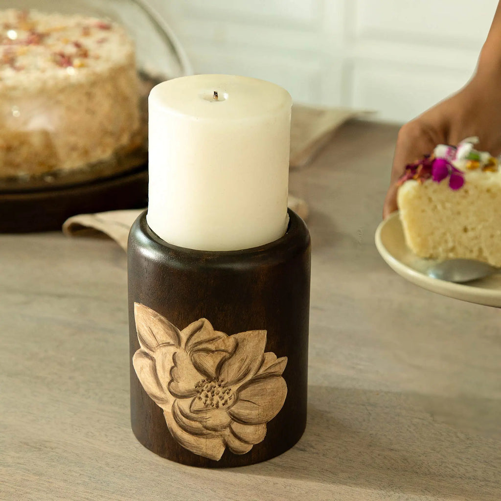 Magnolia Wooden Candle Holder - Small