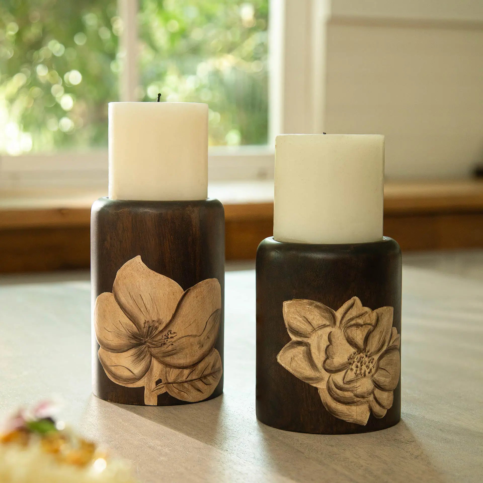 Magnolia Wooden Candle Holder - Small