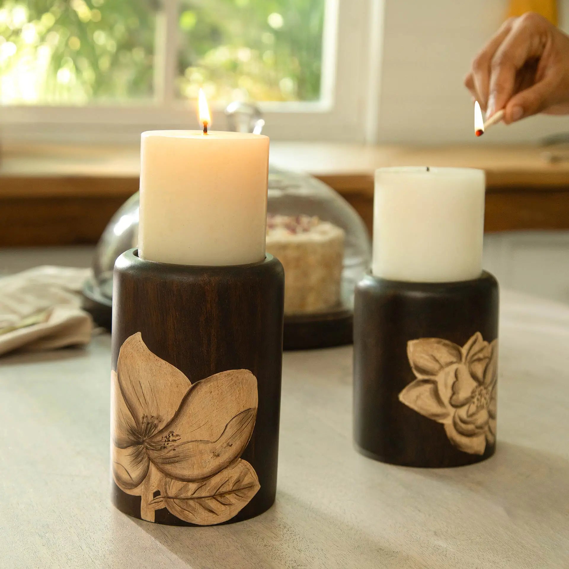 Magnolia Wooden Candle Holder - Large