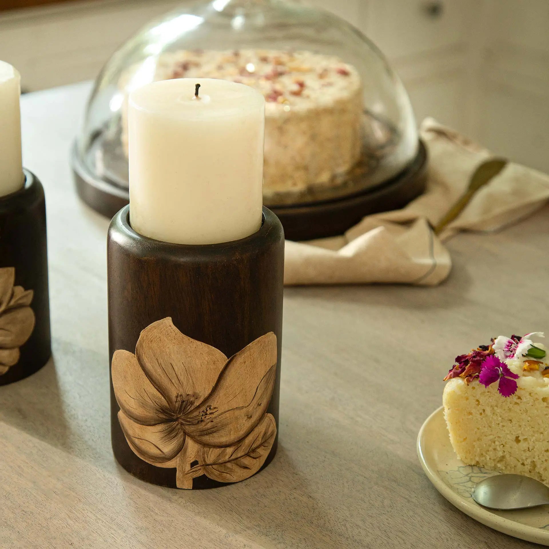 Magnolia Wooden Candle Holder - Large
