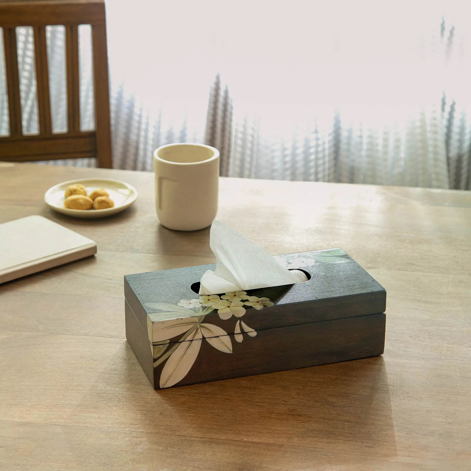 Floral Handpainted Wooden Tissue Box