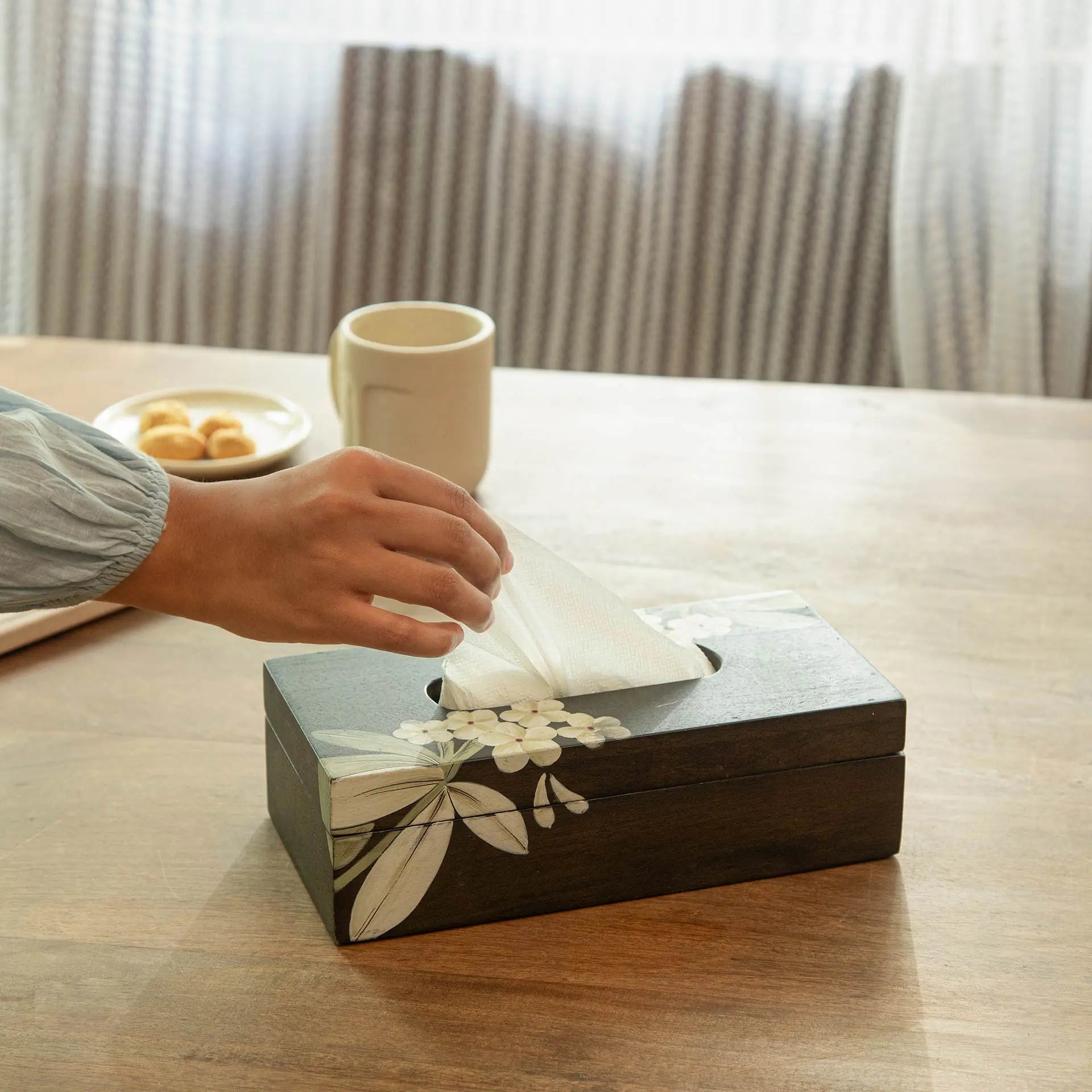 Floral Handpainted Wooden Tissue Box