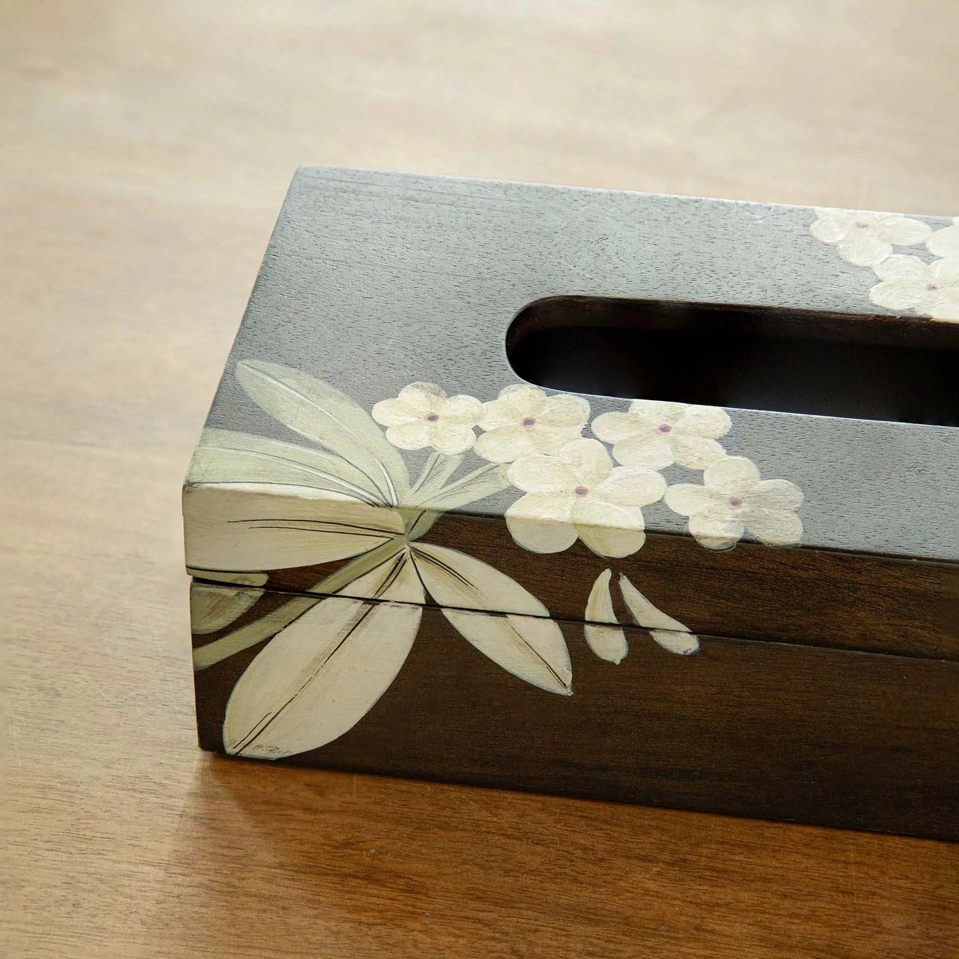 Floral Handpainted Wooden Tissue Box