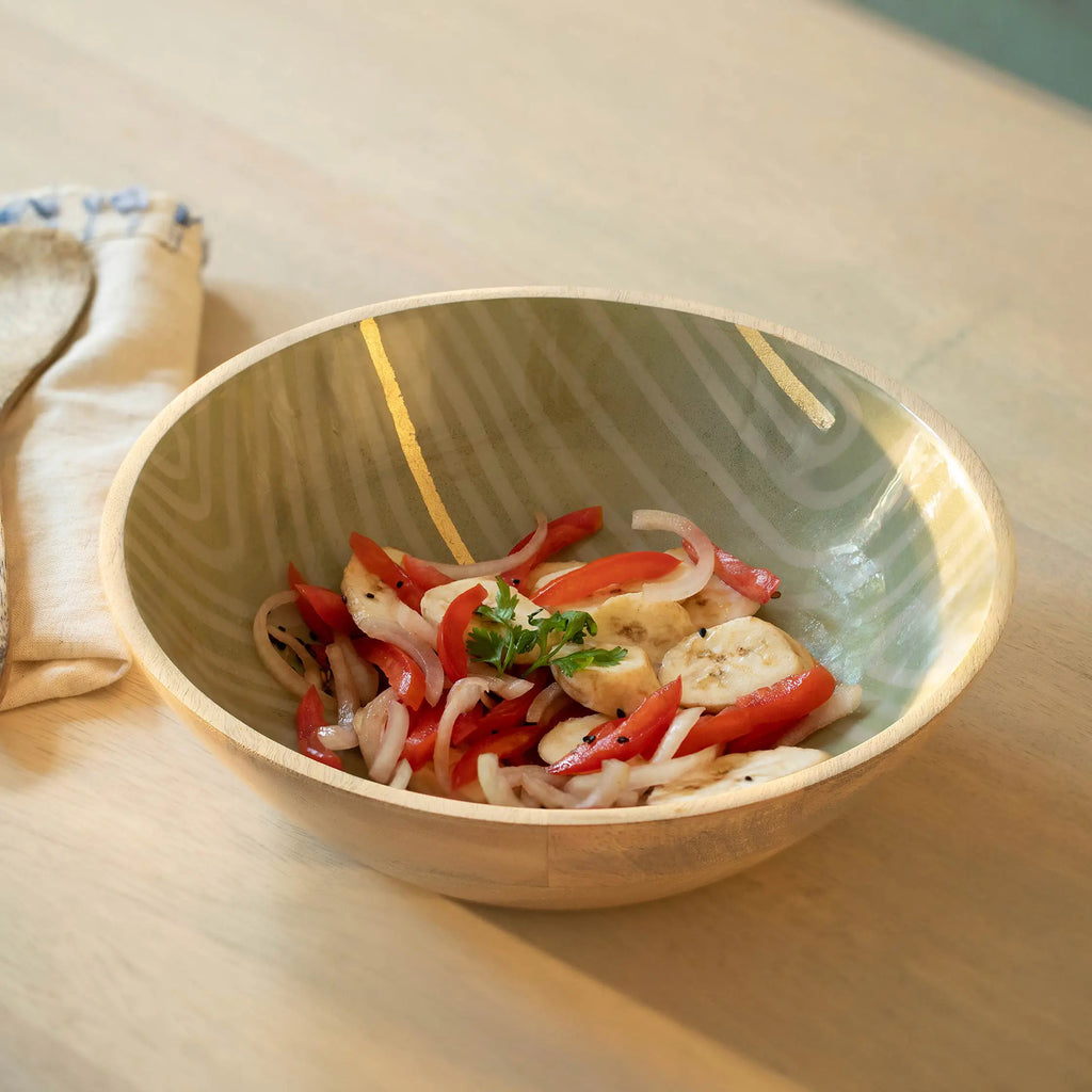 Striped Enamel Wooden Bowl - Small