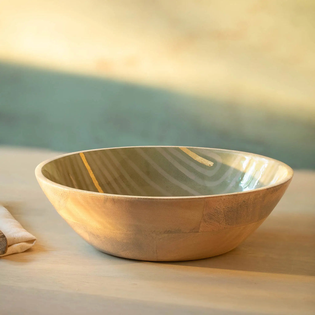 Striped Enamel Wooden Bowl - Small