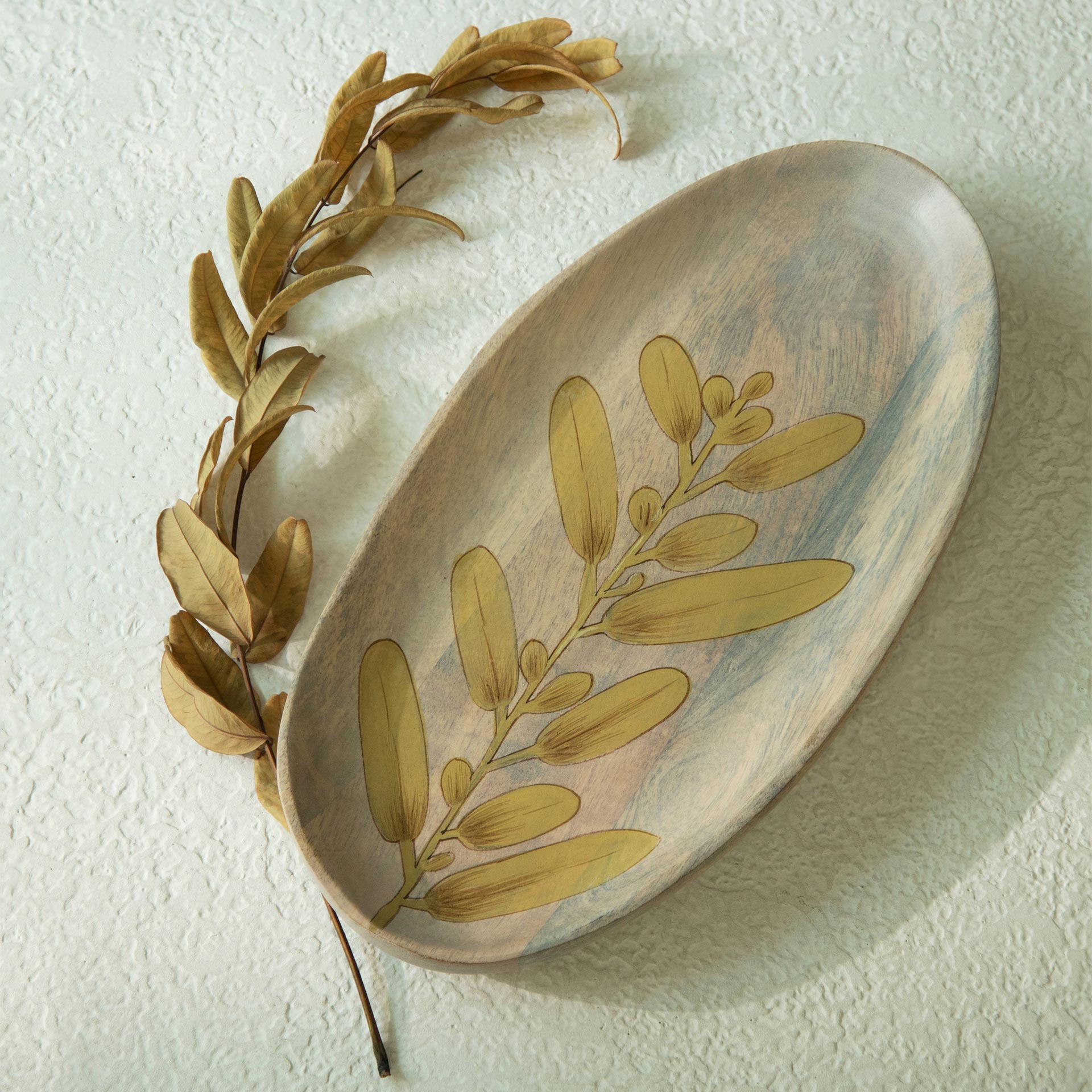 Botanical Handpainted Wooden Platter - Large