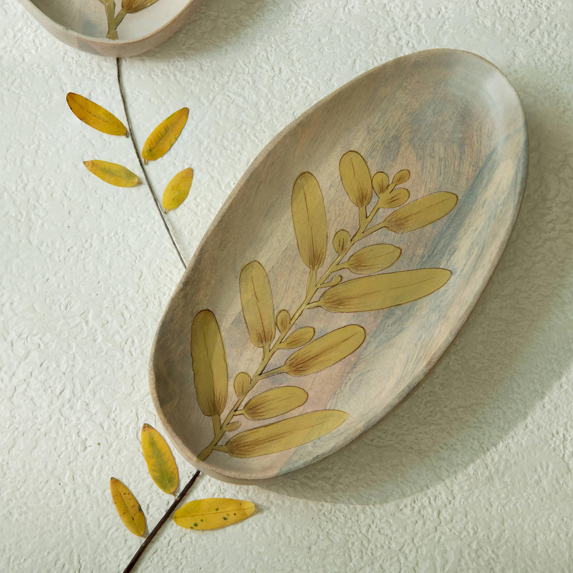 Botanical Handpainted Wooden Platter - Large