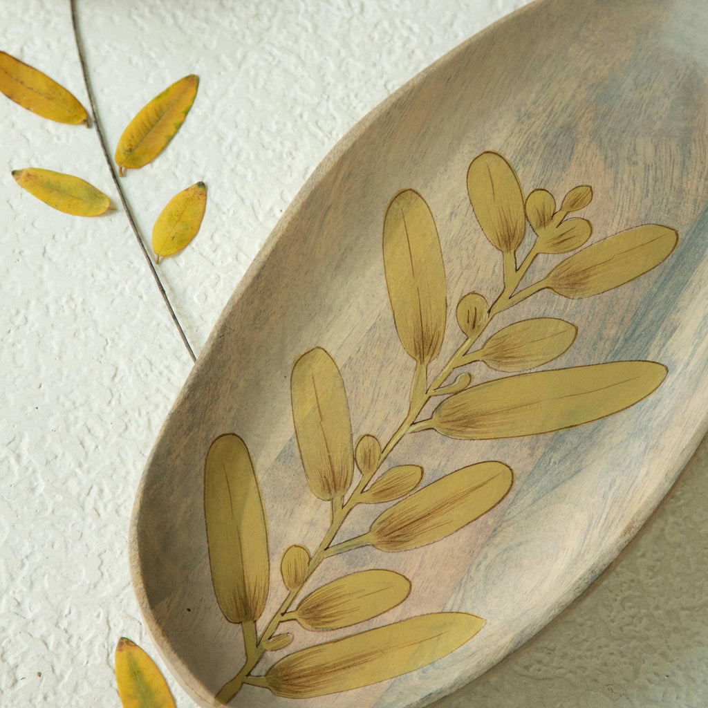 Botanical Handpainted Wooden Platter - Large