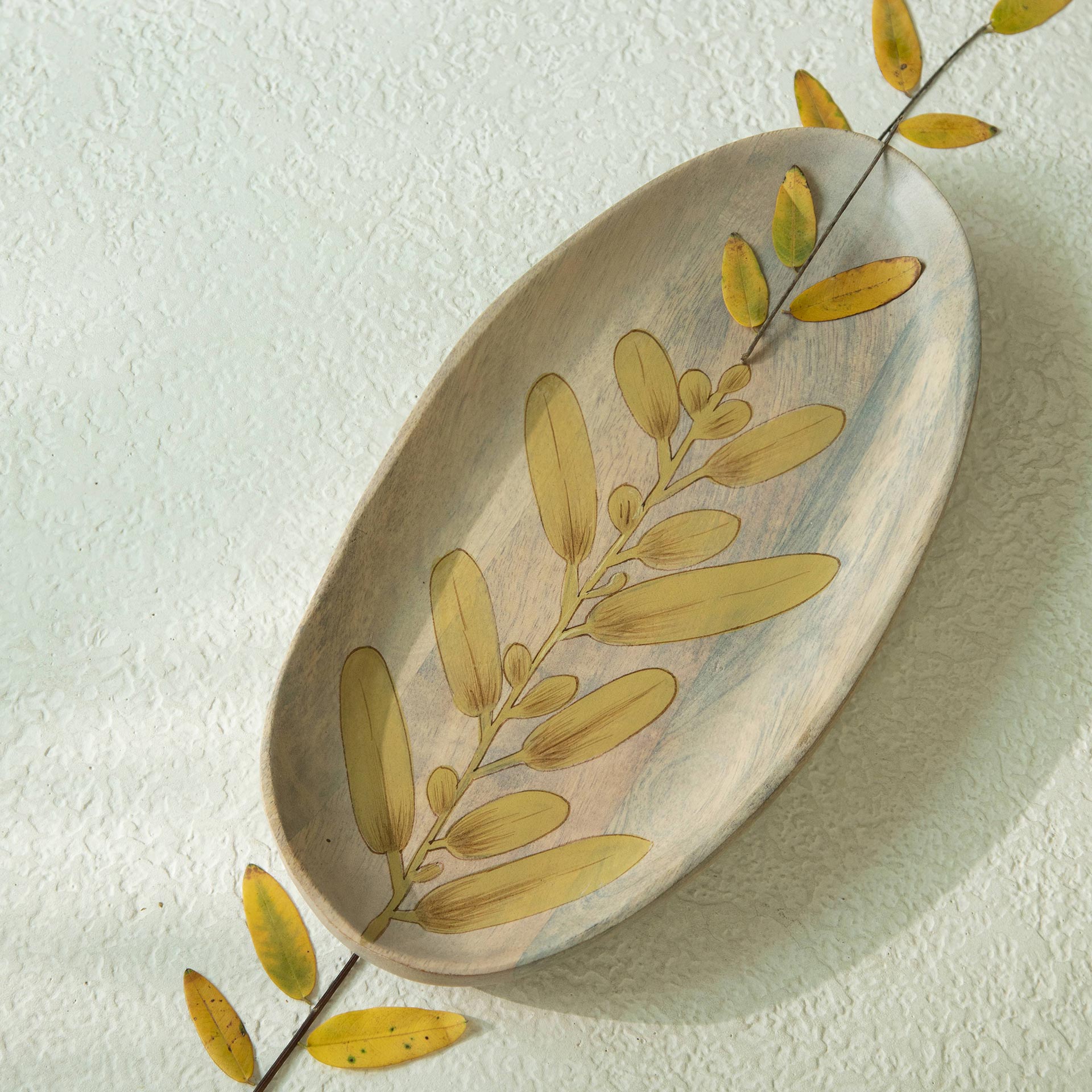 Botanical Handpainted Wooden Platter - Large