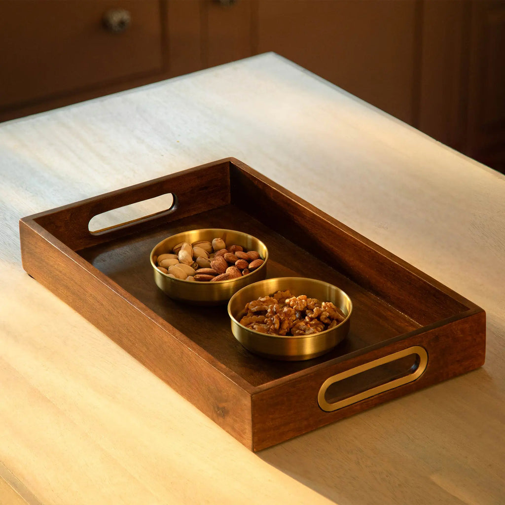 Wood & Brass Serving Tray - Small