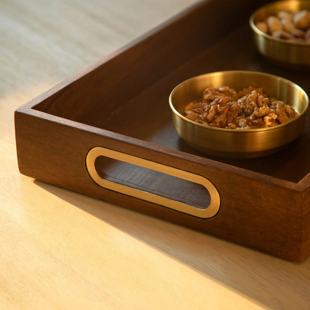 Wood & Brass Serving Tray - Small