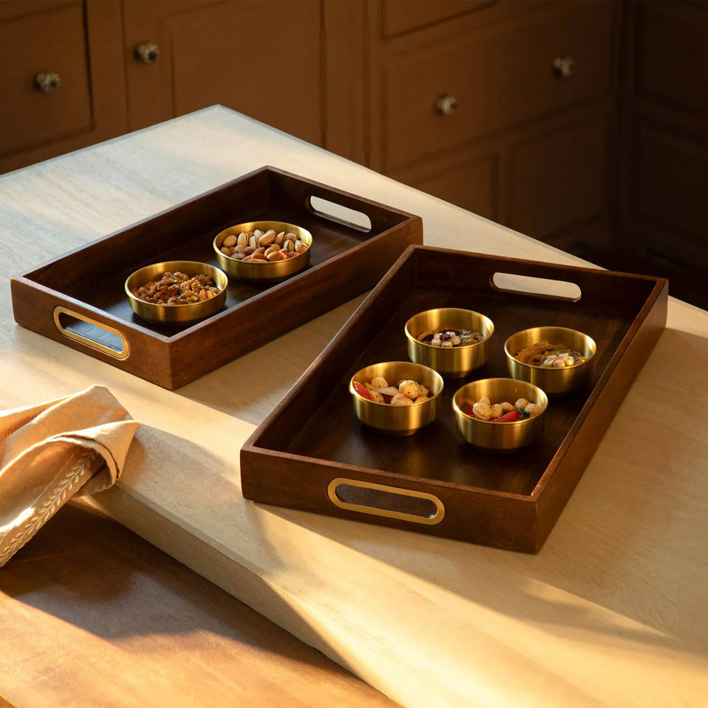 Wood & Brass Serving Tray - Small