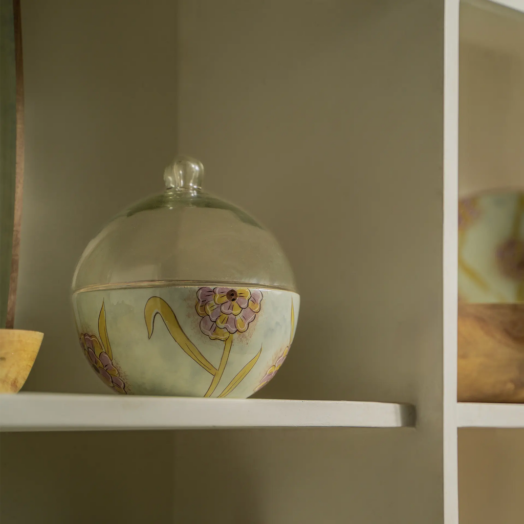 Handpainted Wooden Bowl with Glass Cloche