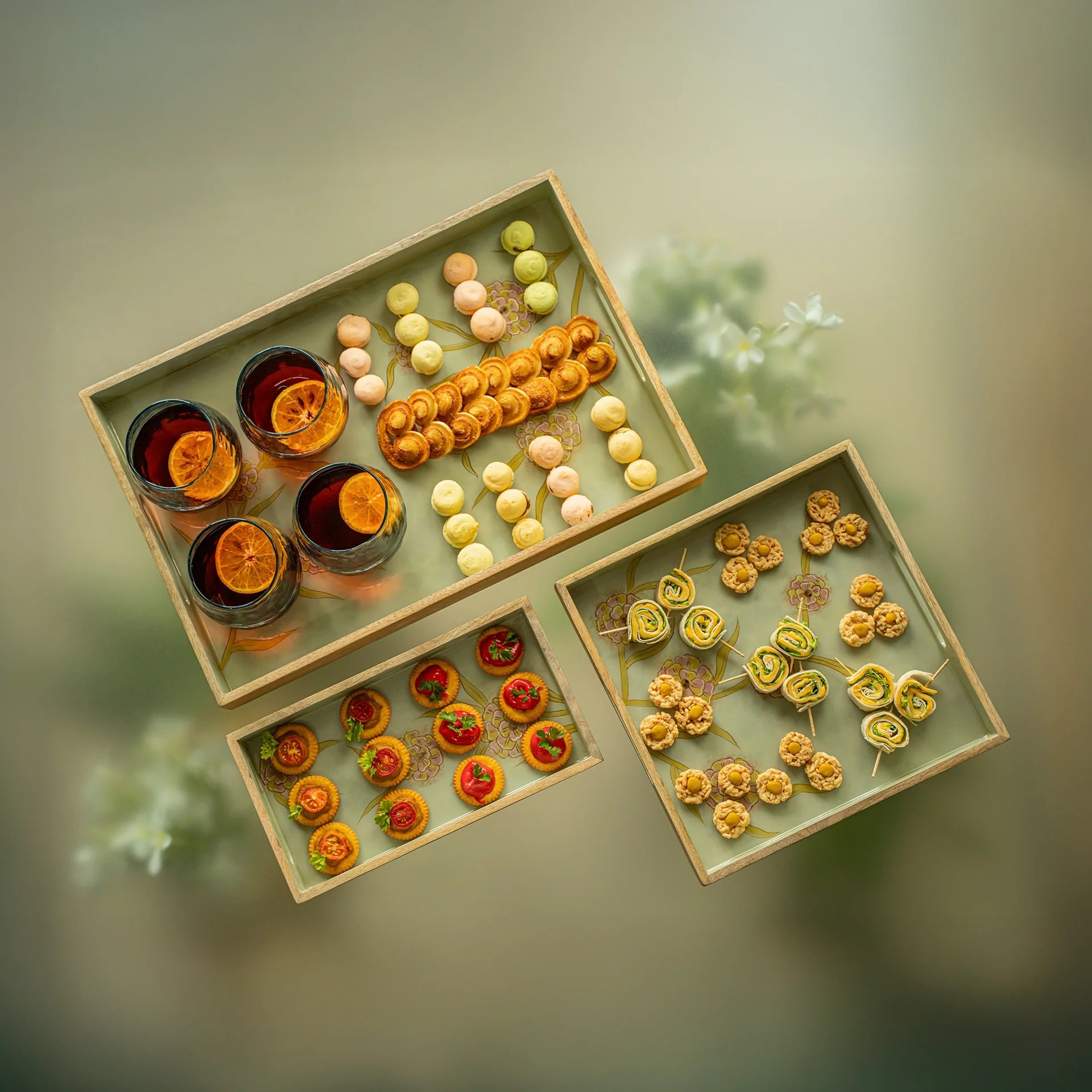 Handpainted Wooden Tray Set of 3