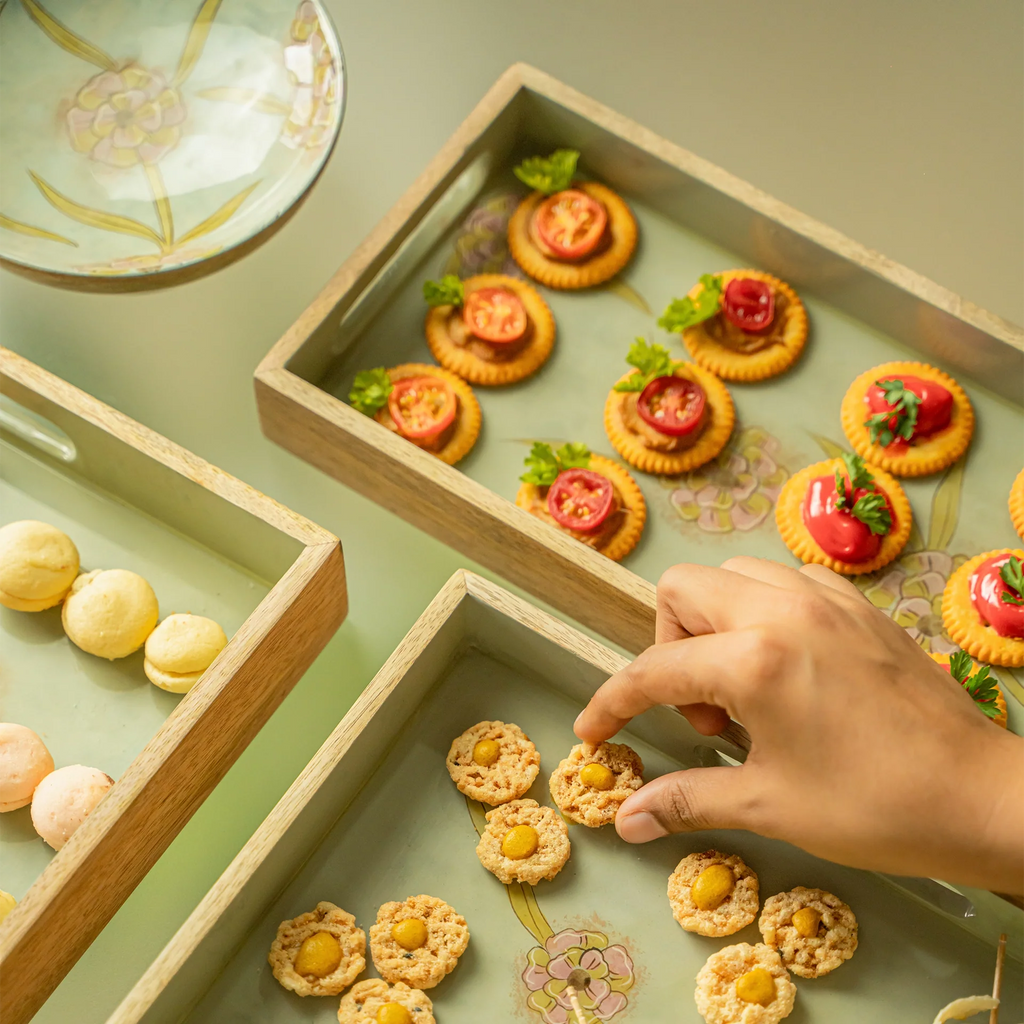 Handpainted Wooden Tray Set of 3
