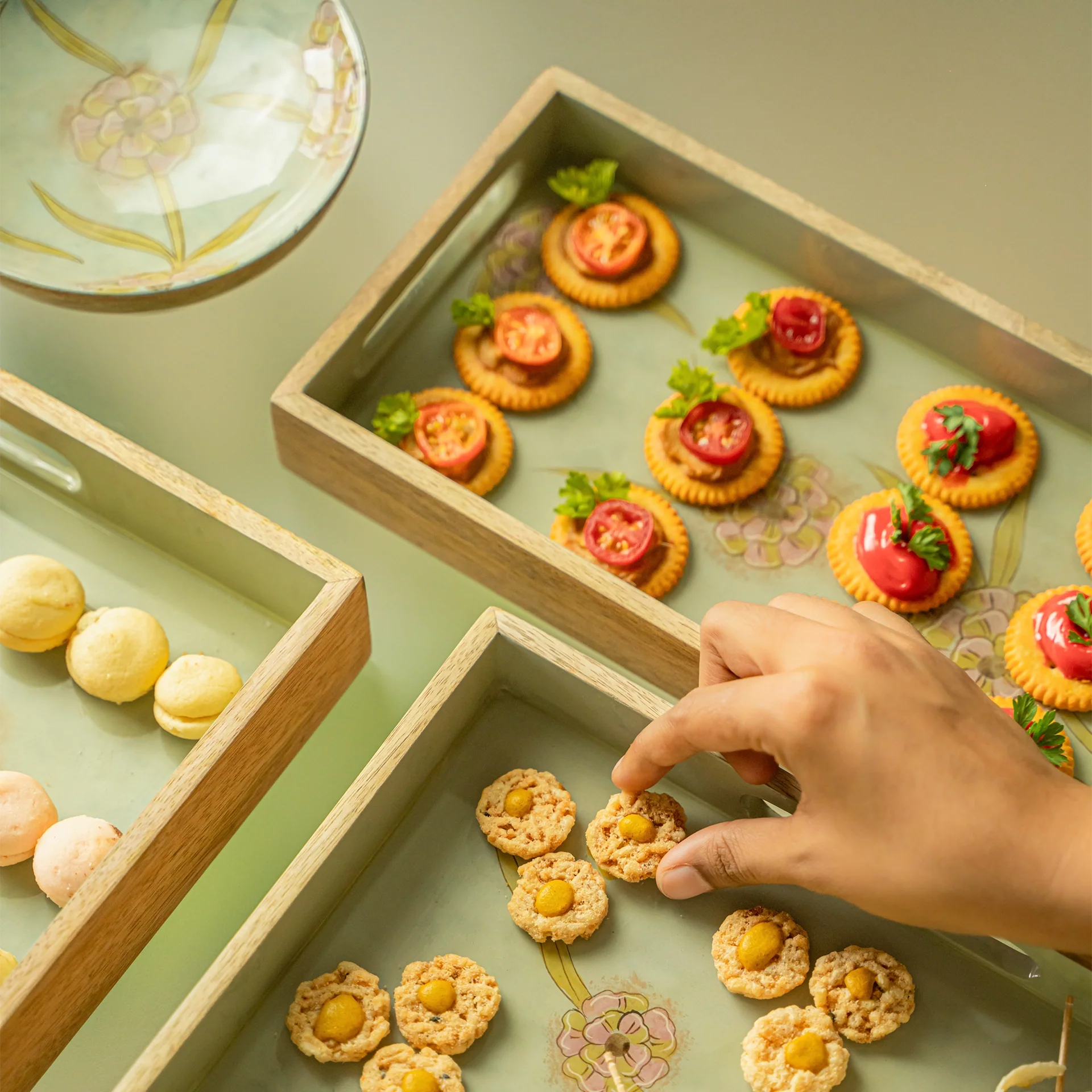 Handpainted Wooden Tray Set of 3