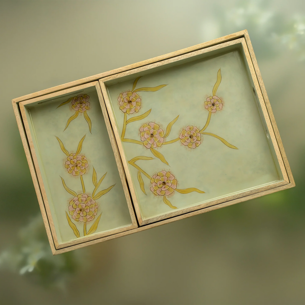 Handpainted Wooden Tray Set of 3