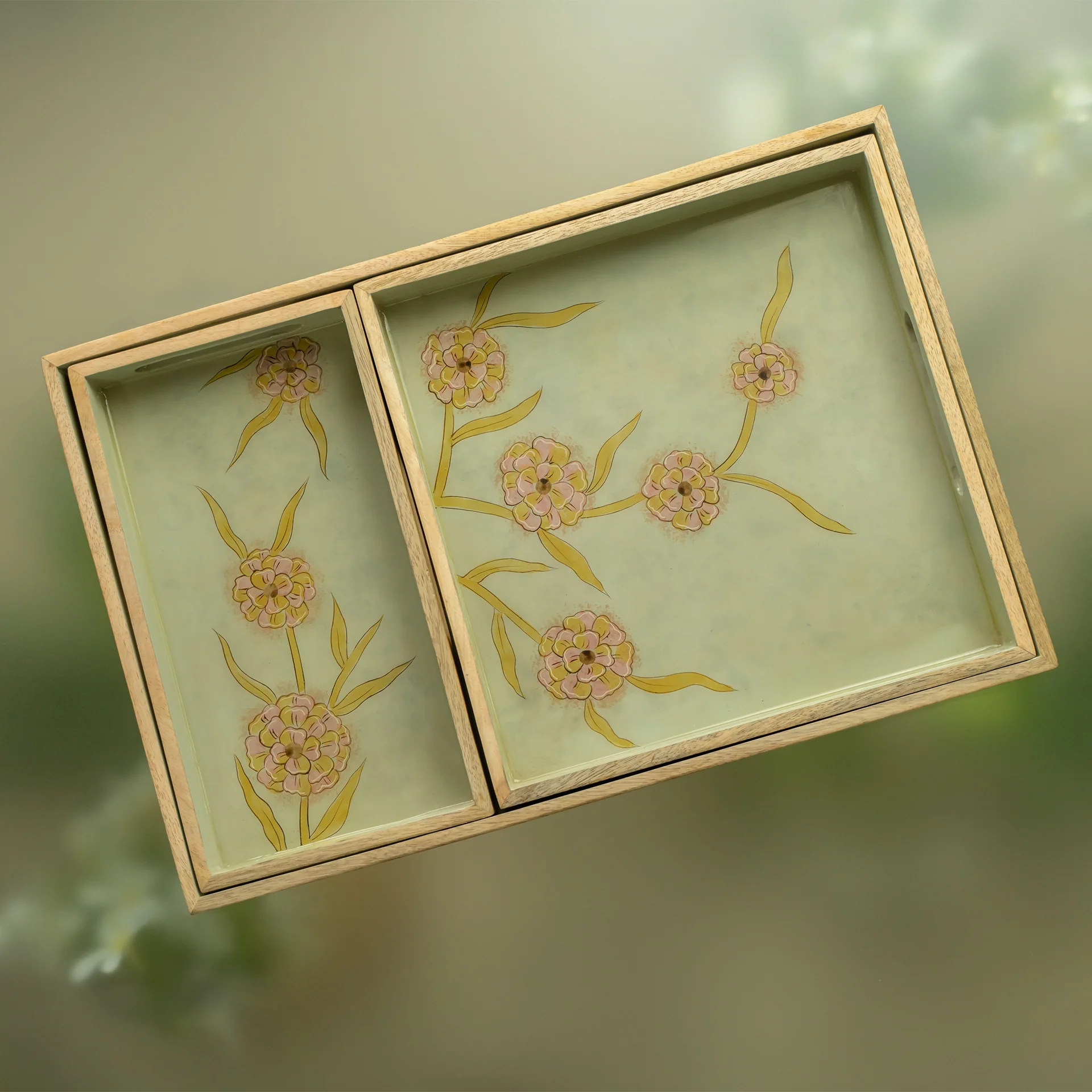 Handpainted Wooden Tray Set of 3