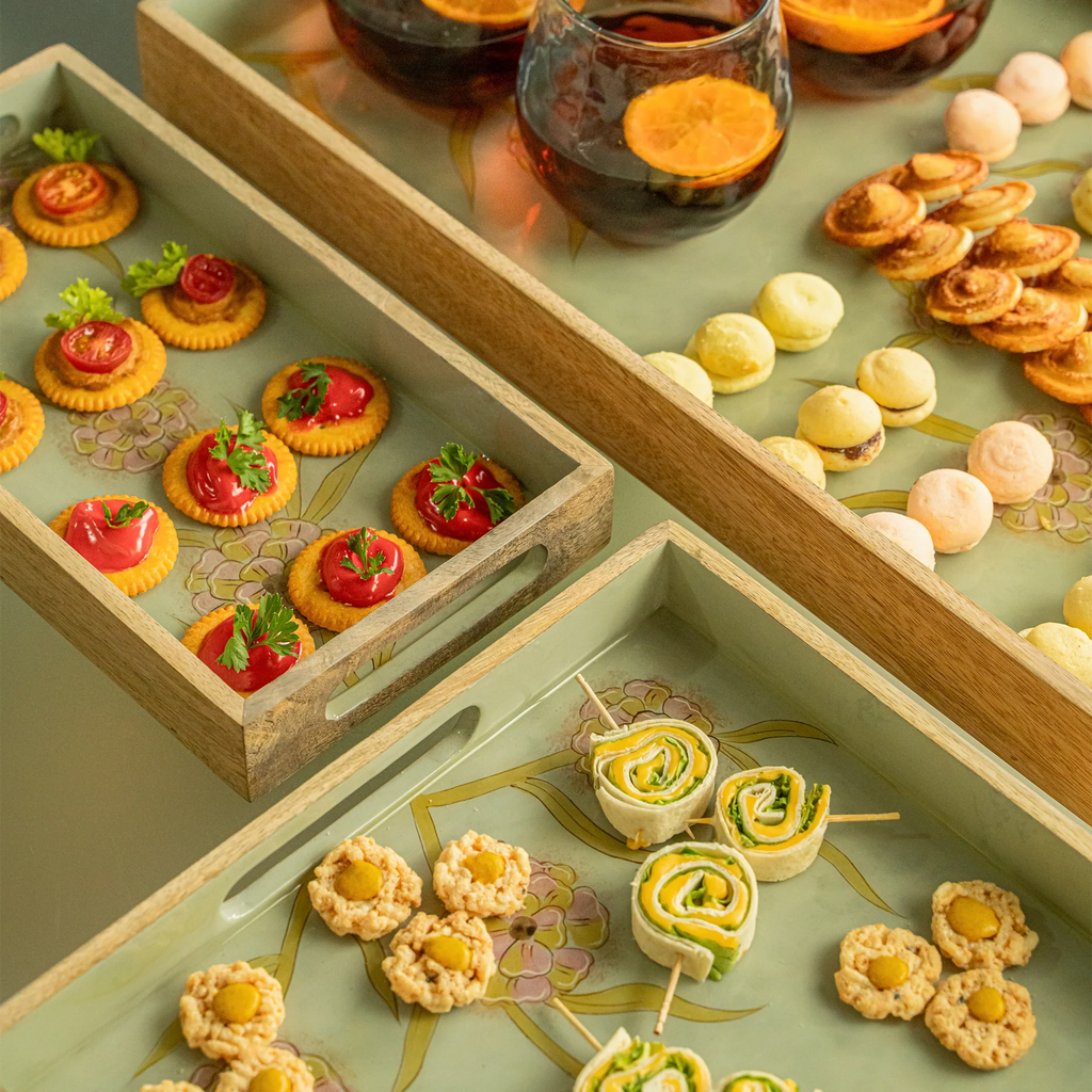 Handpainted Wooden Tray Set of 3