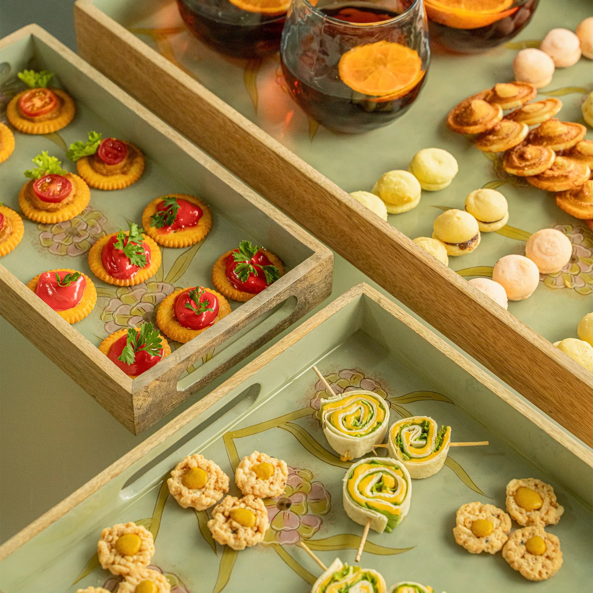 Handpainted Wooden Tray Set of 3
