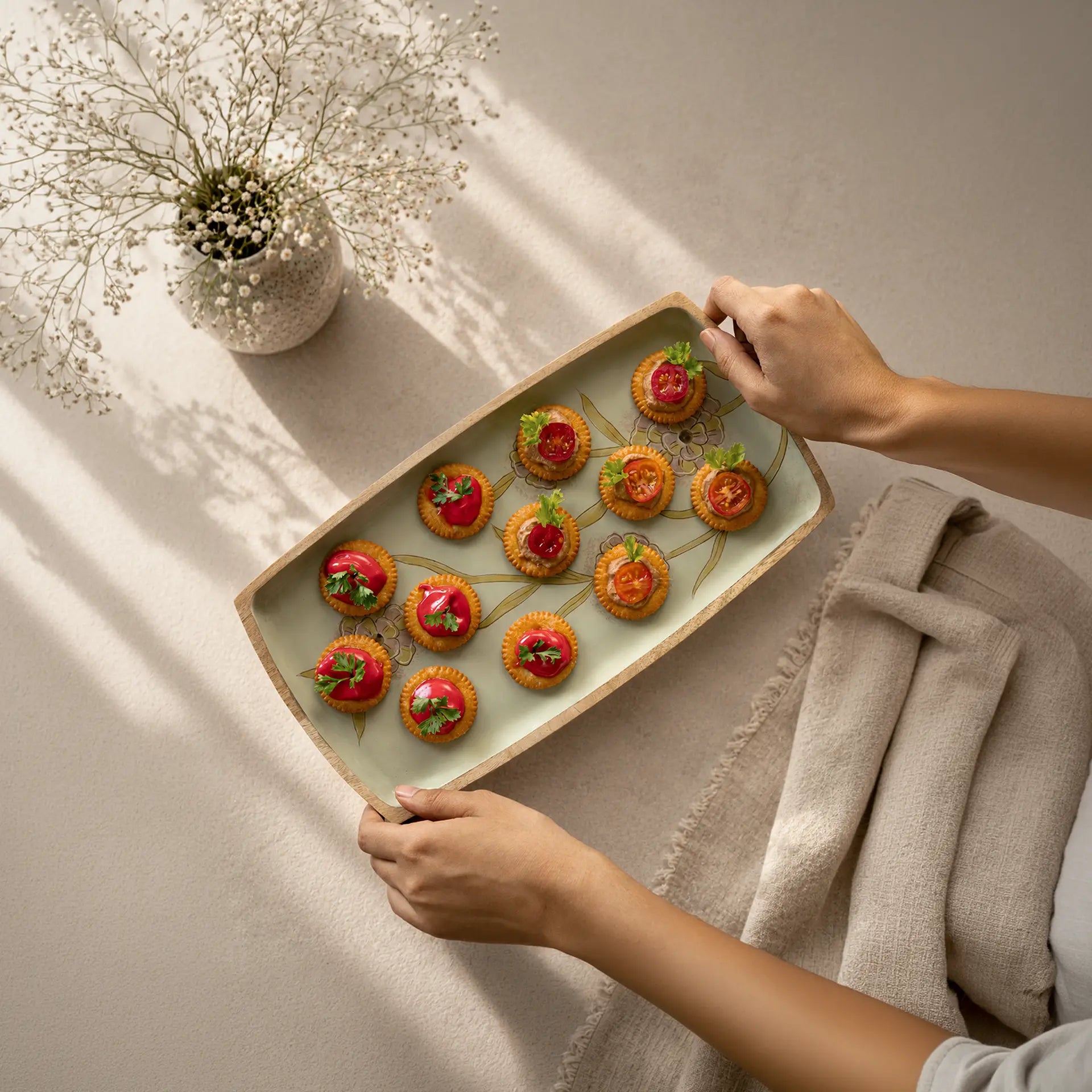 Handpainted Wooden Serving Platter - Small