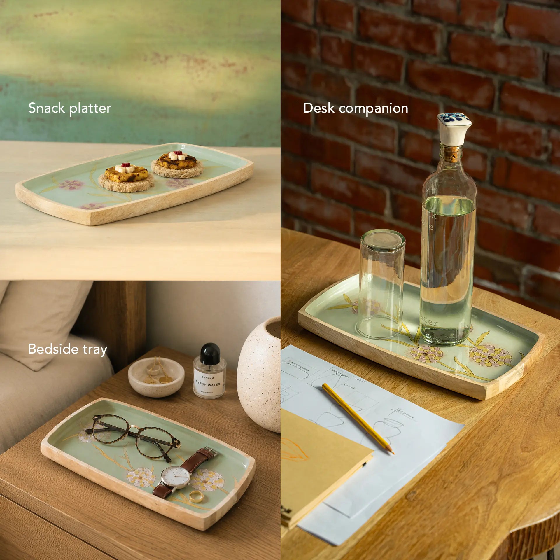 Handpainted Wooden Serving Platter - Small