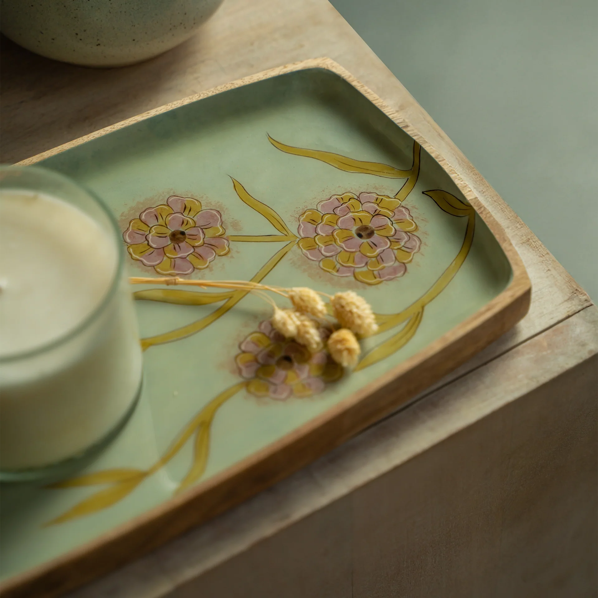 Handpainted Wooden Serving Platter - Large