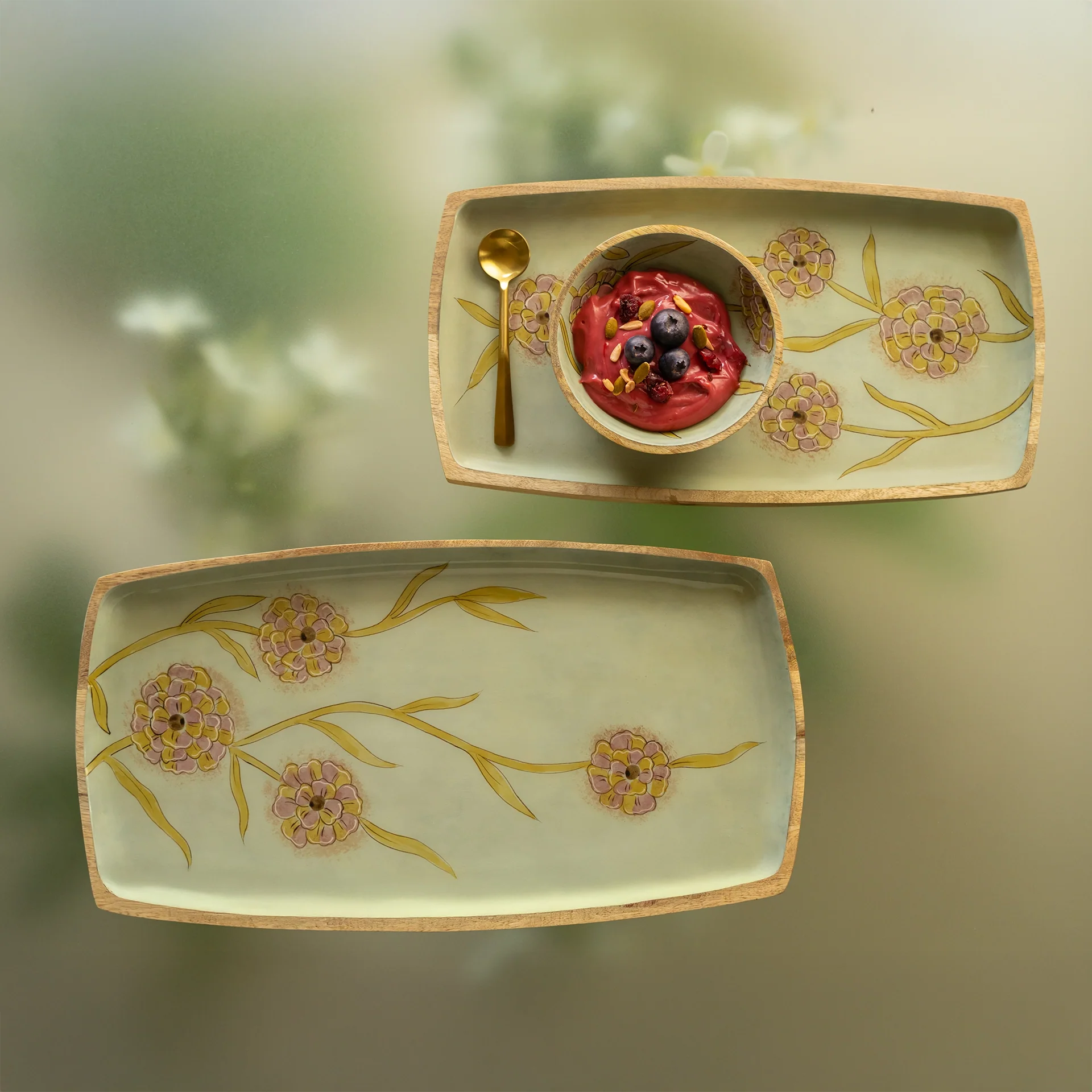Handpainted Wooden Serving Platter - Large