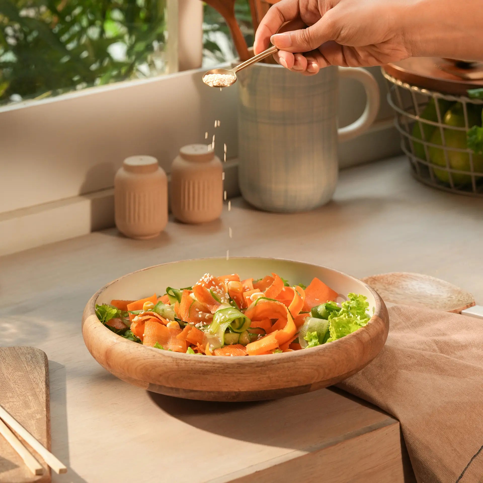 Enamelled Wooden Salad Bowl - Large