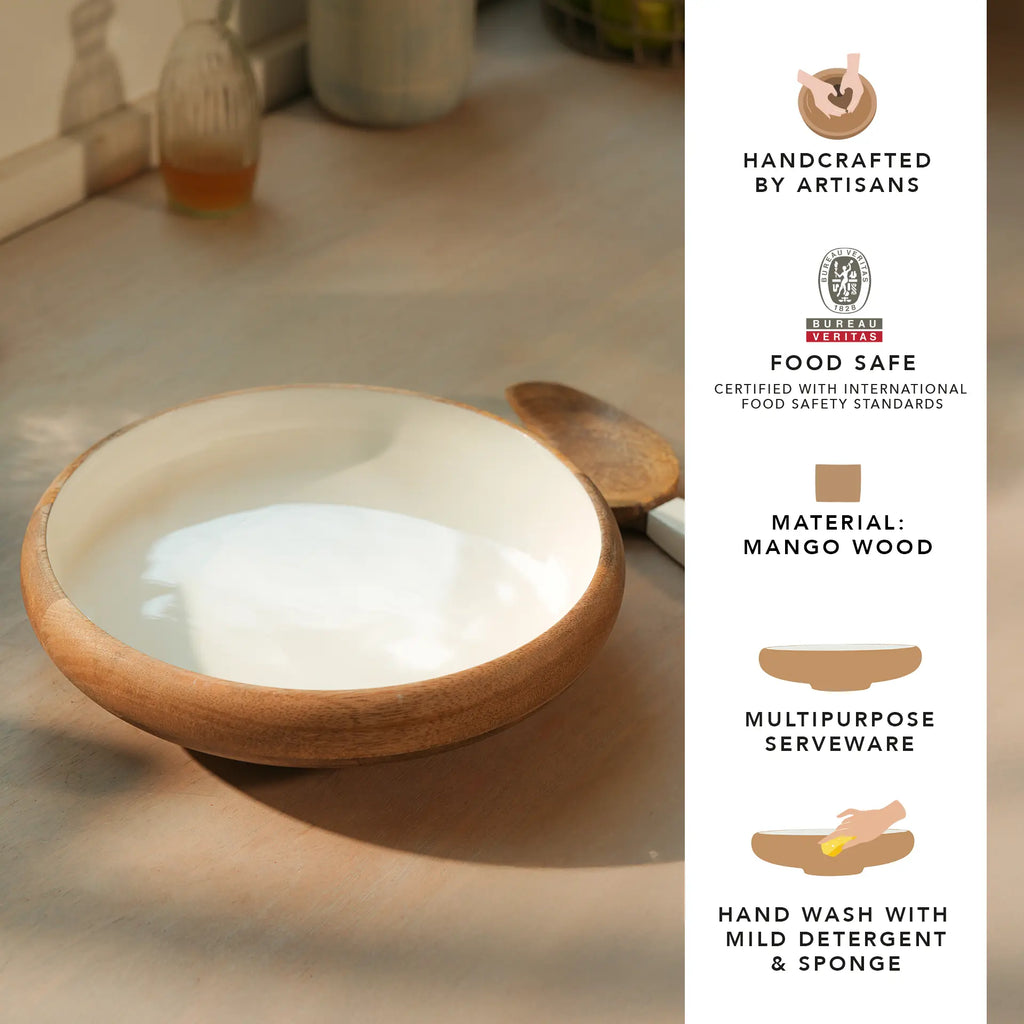 Enamelled Wooden Salad Bowl - Large