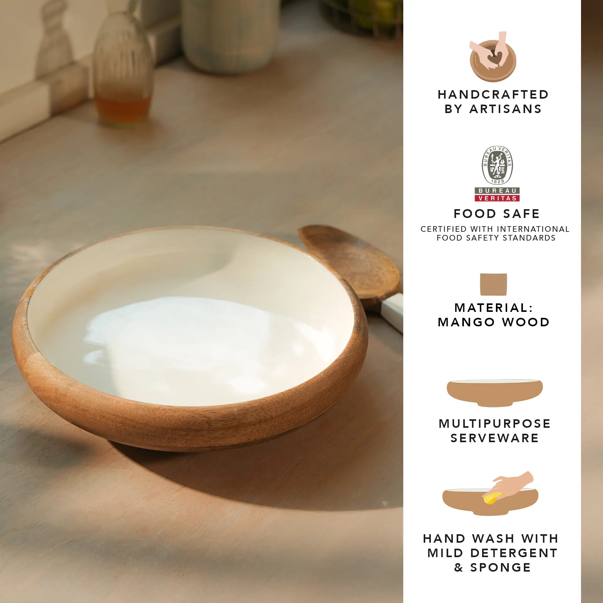 Enamelled Wooden Salad Bowl - Large