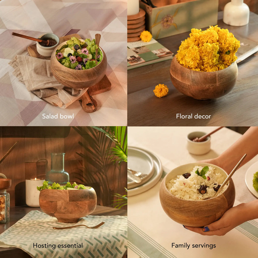 Enamelled Wooden Salad Bowl - Small