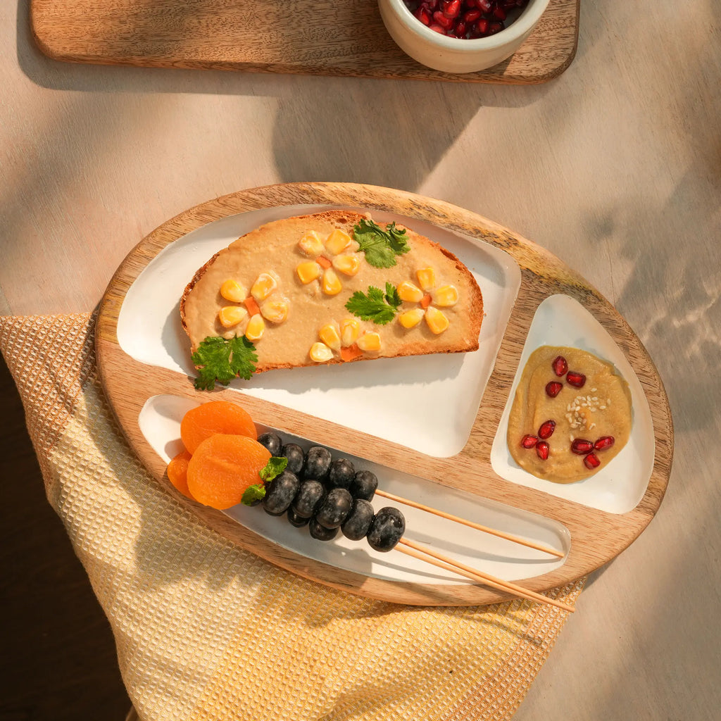 Enamelled Wooden Divided Serving Platter
