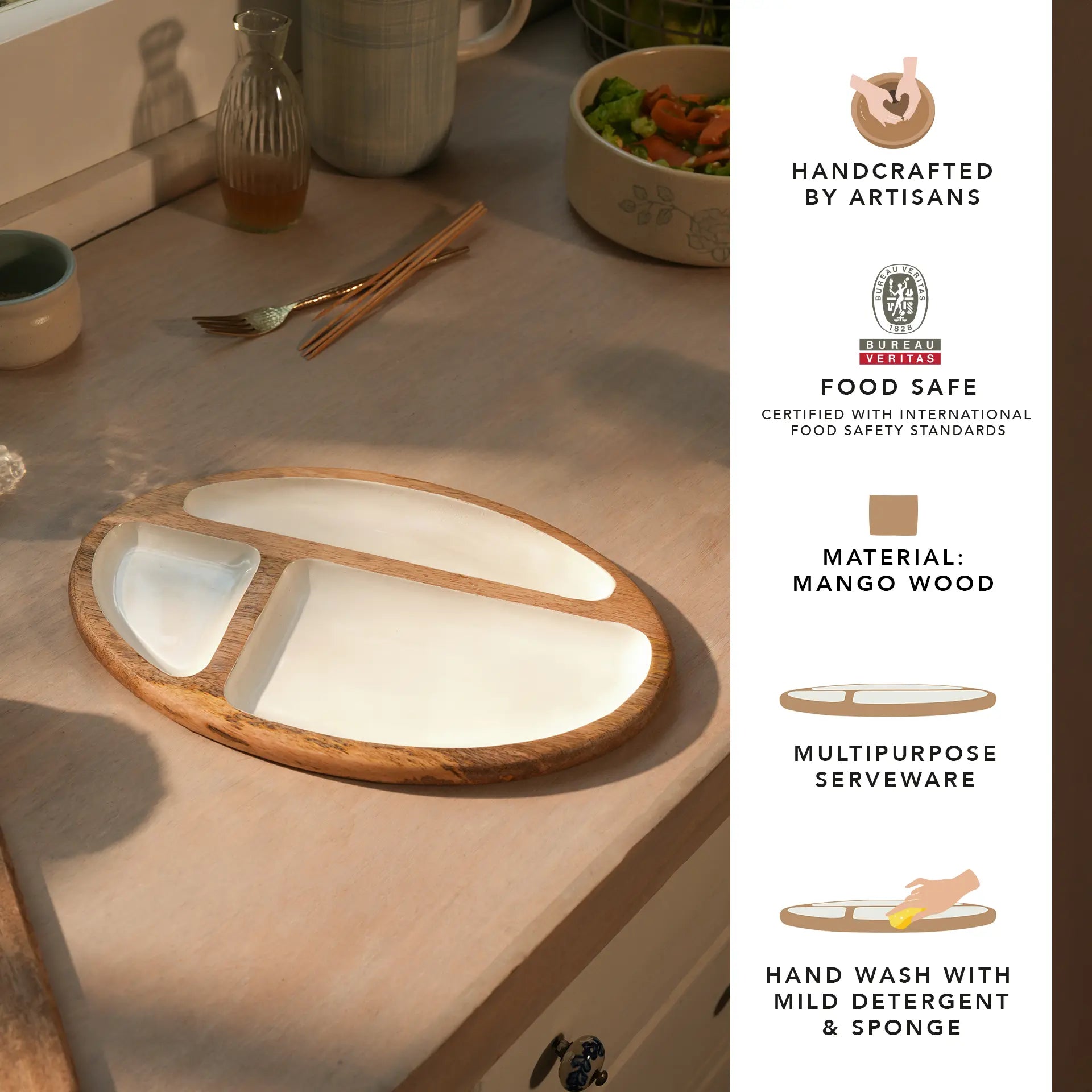 Enamelled Wooden Divided Serving Platter