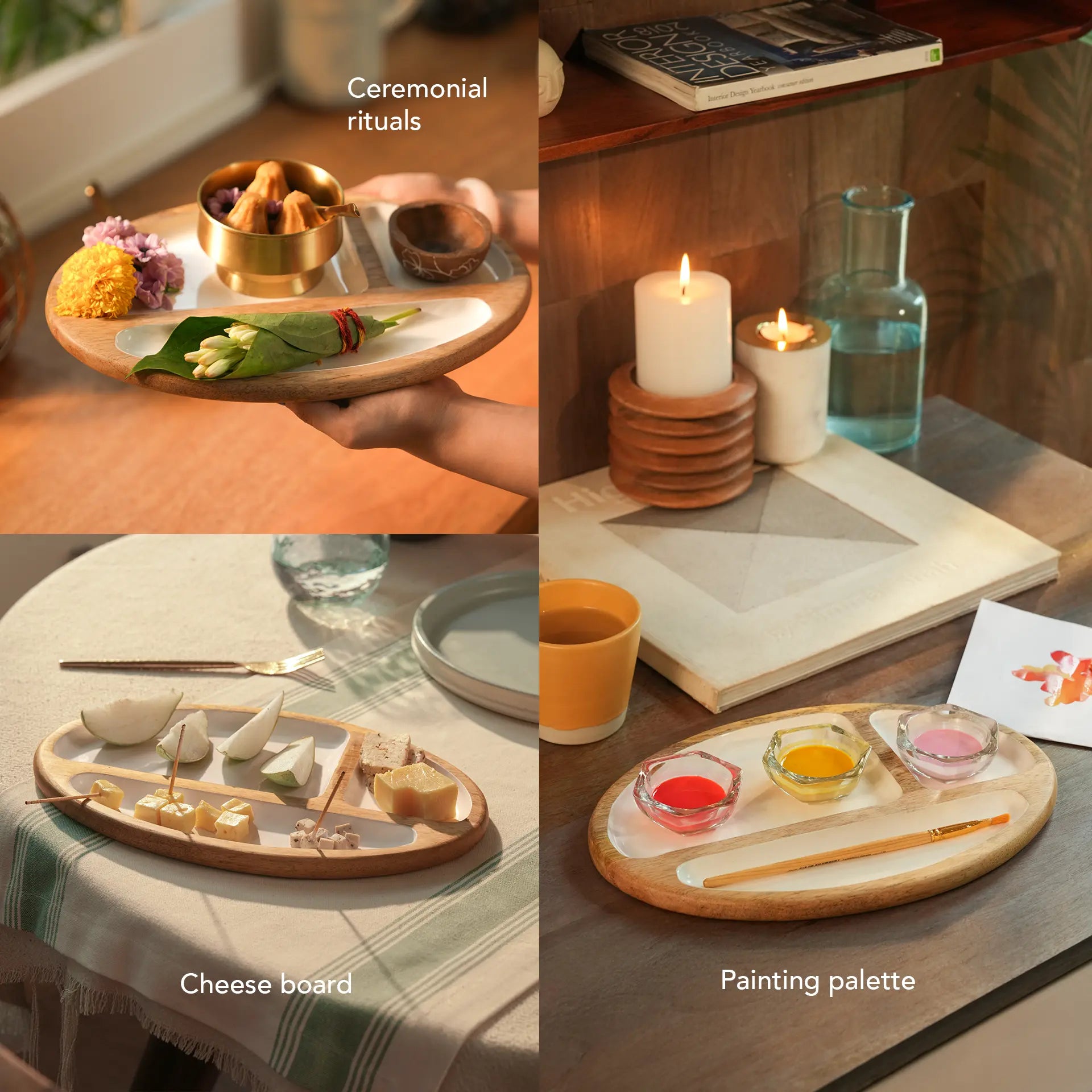 Enamelled Wooden Divided Serving Platter