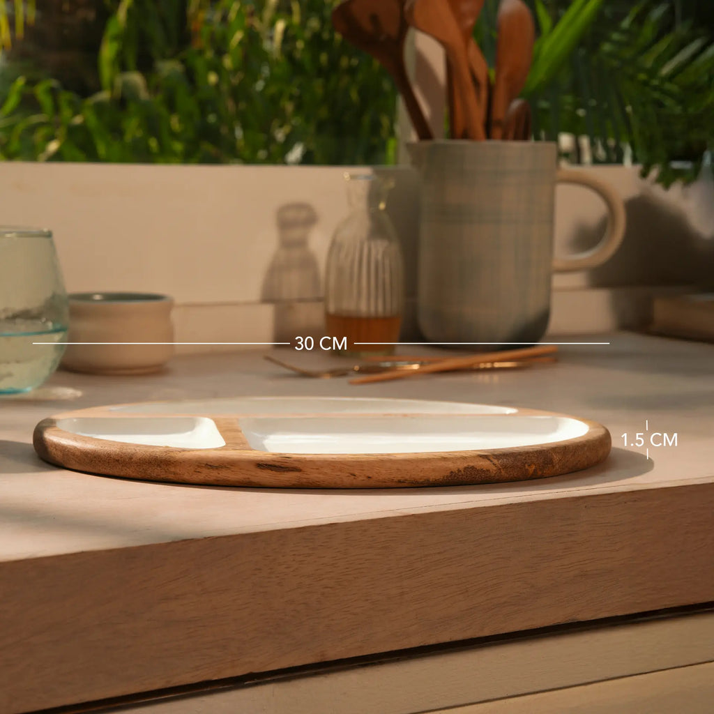 Enamelled Wooden Divided Serving Platter