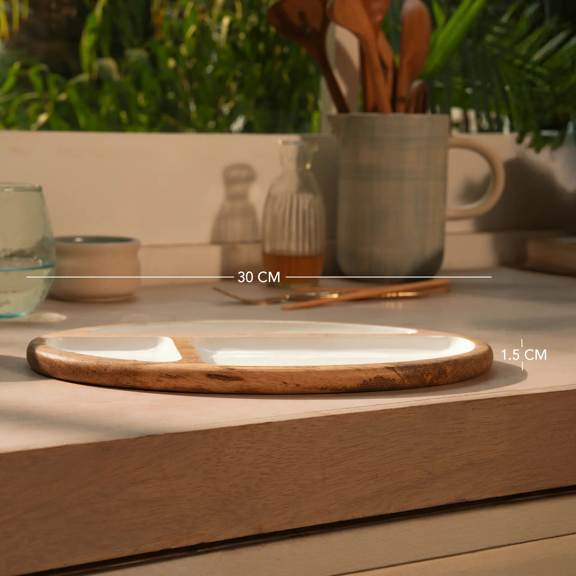 Enamelled Wooden Divided Serving Platter