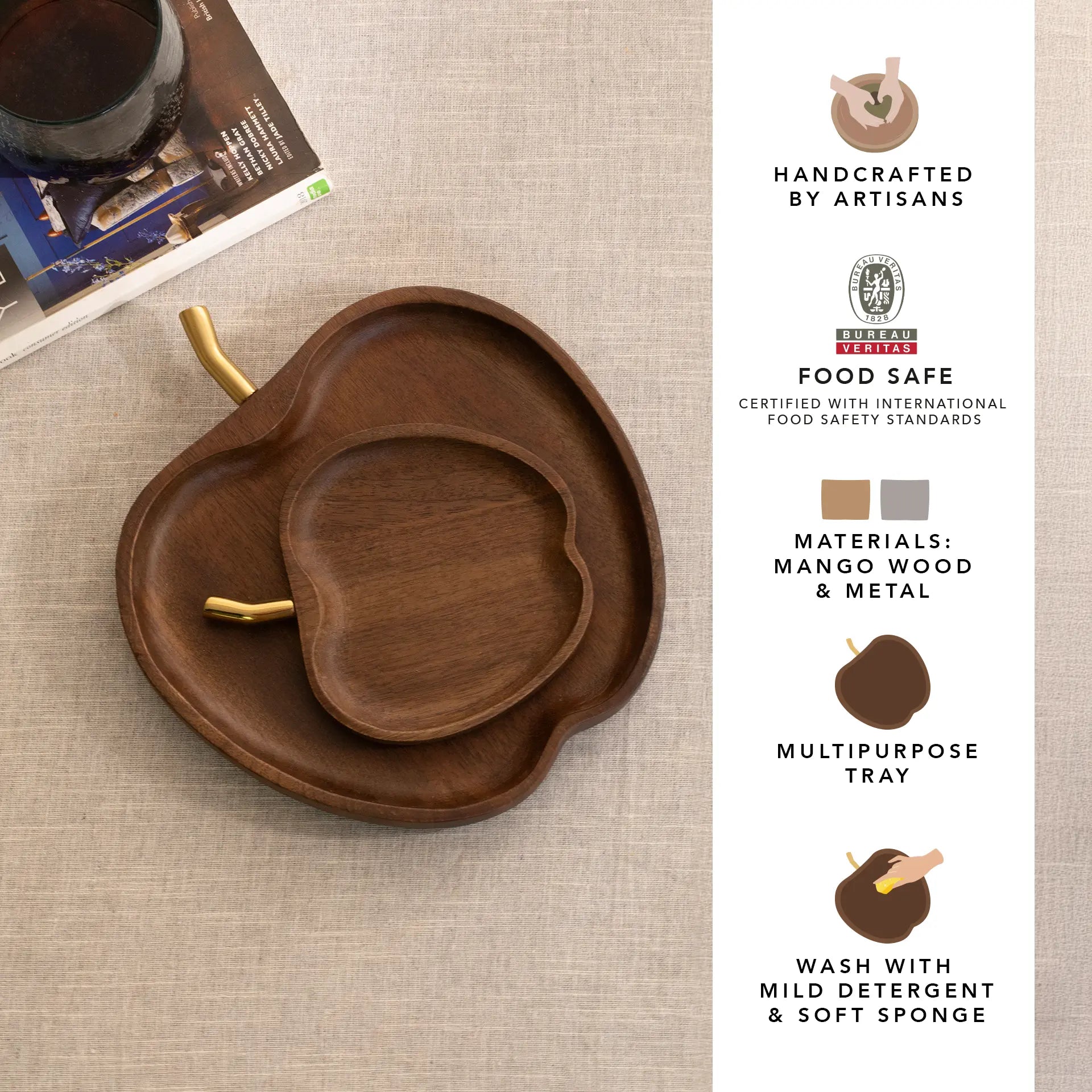 Apple Shape Wooden Platter - Set of 2