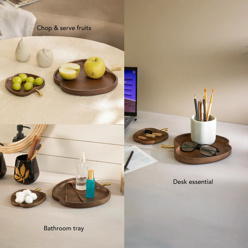Apple Shape Wooden Platter - Set of 2