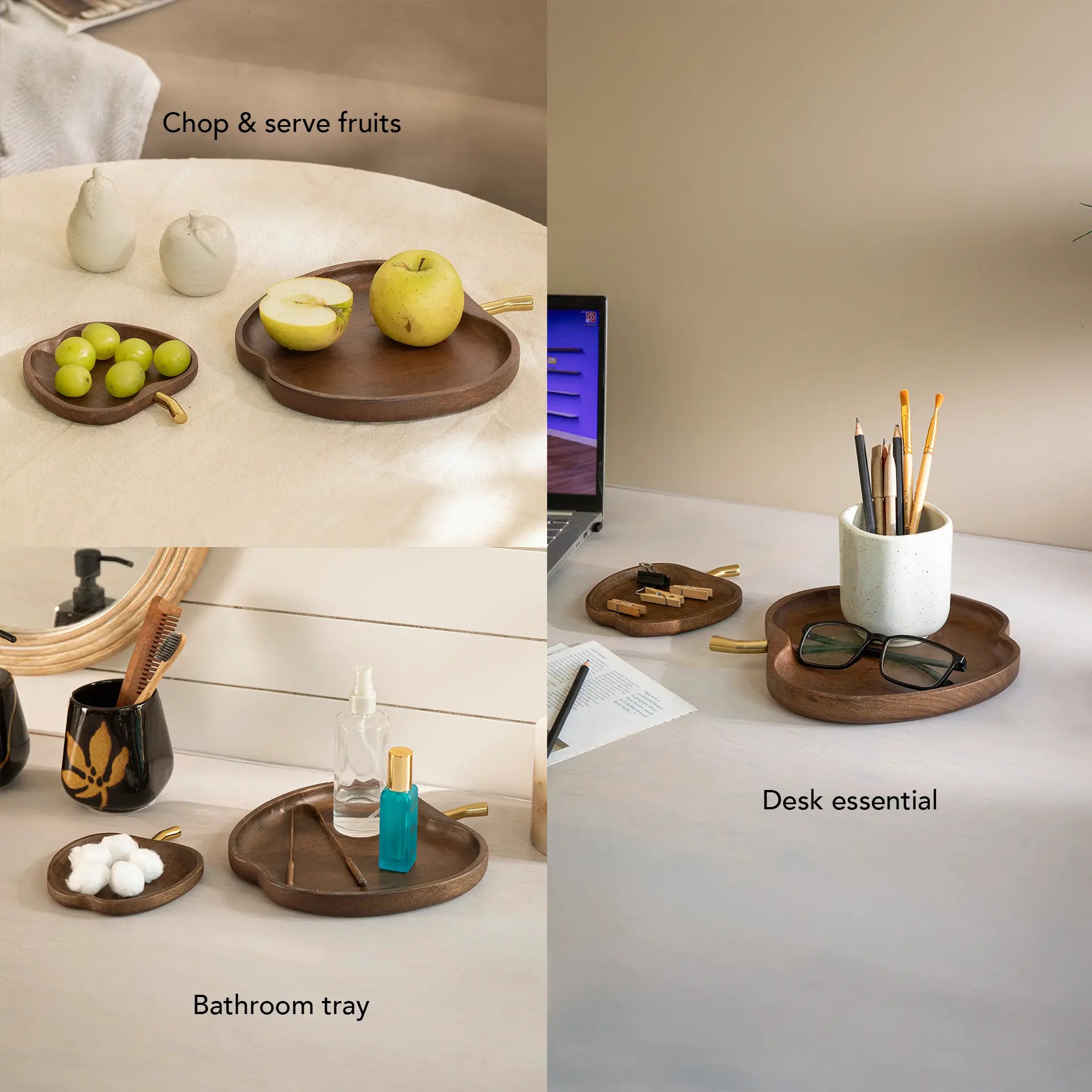 Apple Shape Wooden Platter - Set of 2