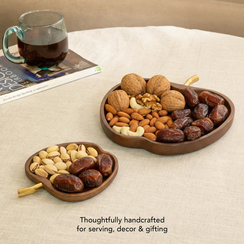 Apple Shape Wooden Platter - Set of 2