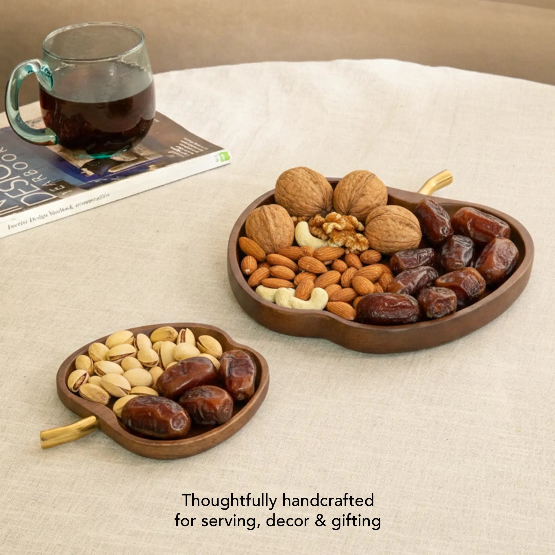 Apple Shape Wooden Platter - Set of 2