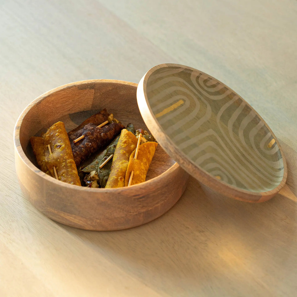 Striped Enamel Wooden Roti Box