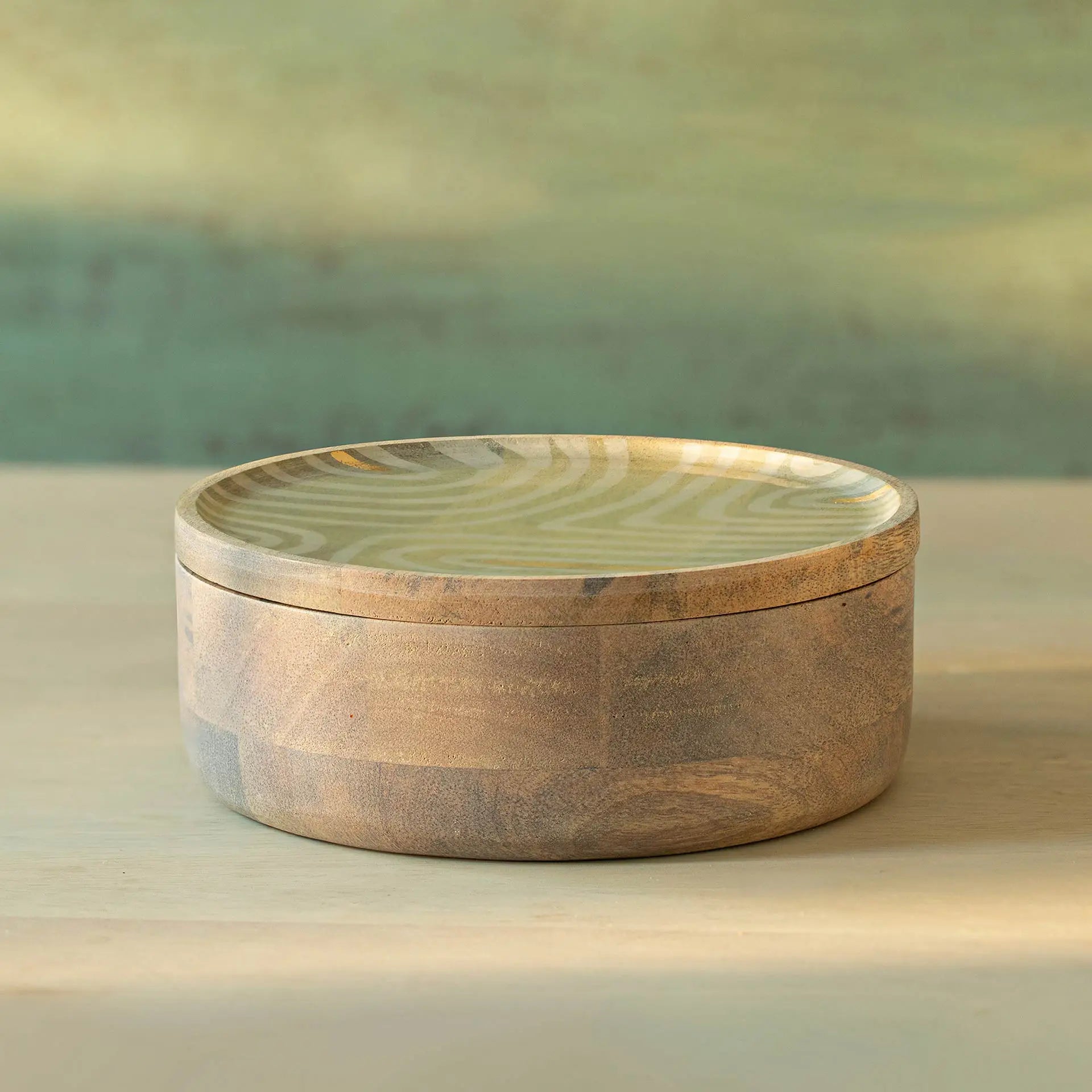 Striped Enamel Wooden Roti Box