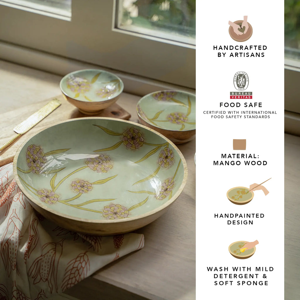 Handpainted Wooden Serving Bowl - Large