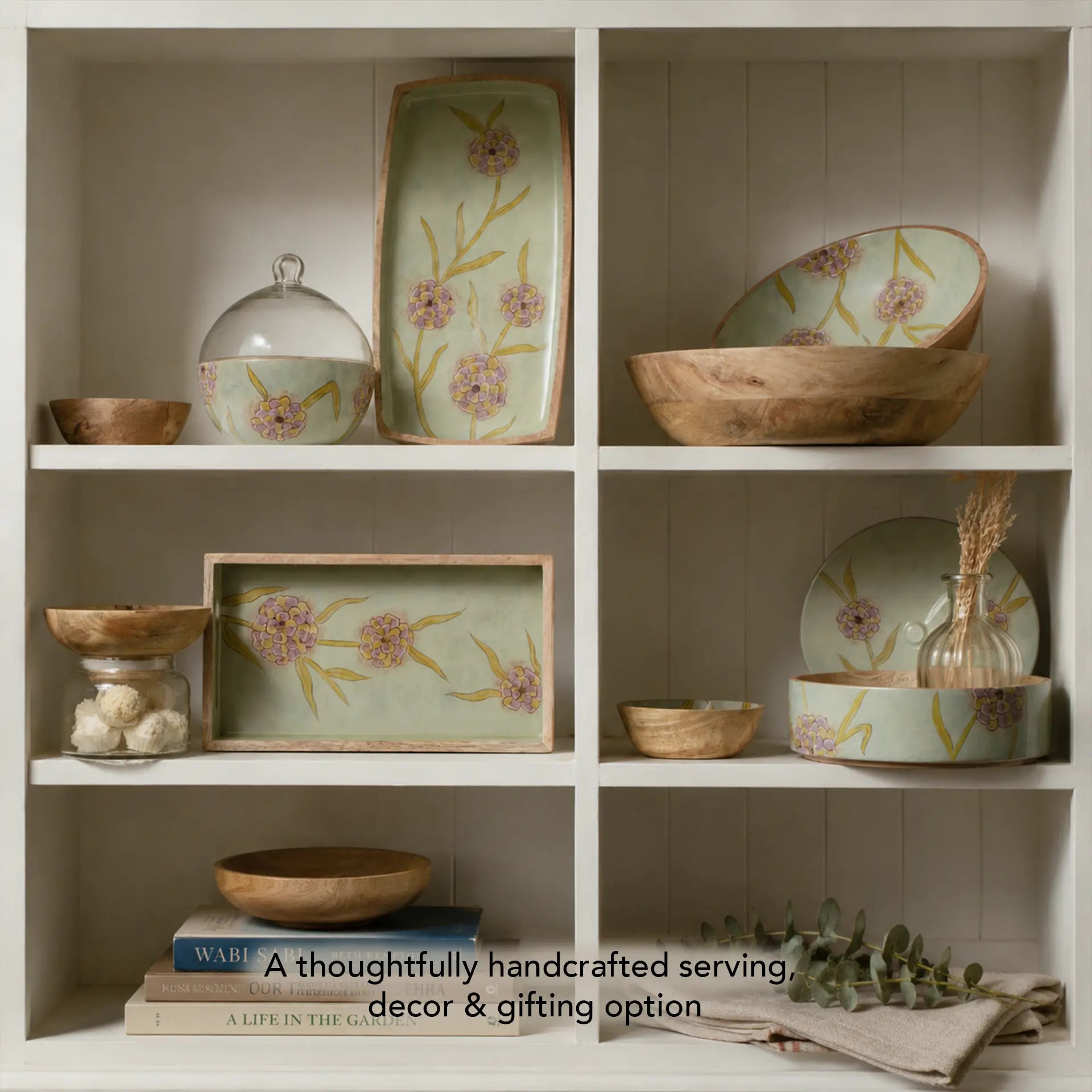 Handpainted Wooden Serving Bowl - Large
