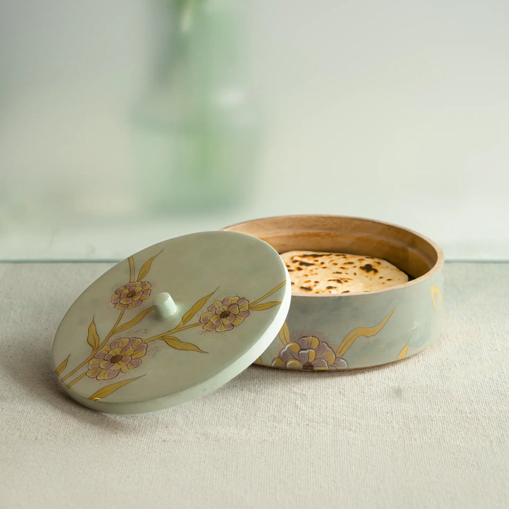 Handpainted Wooden Serving Bowl with Lid