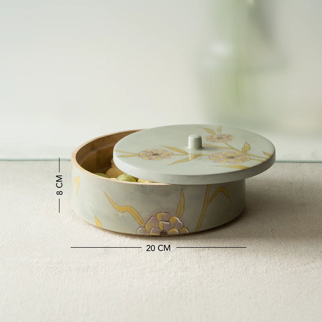 Handpainted Wooden Serving Bowl with Lid
