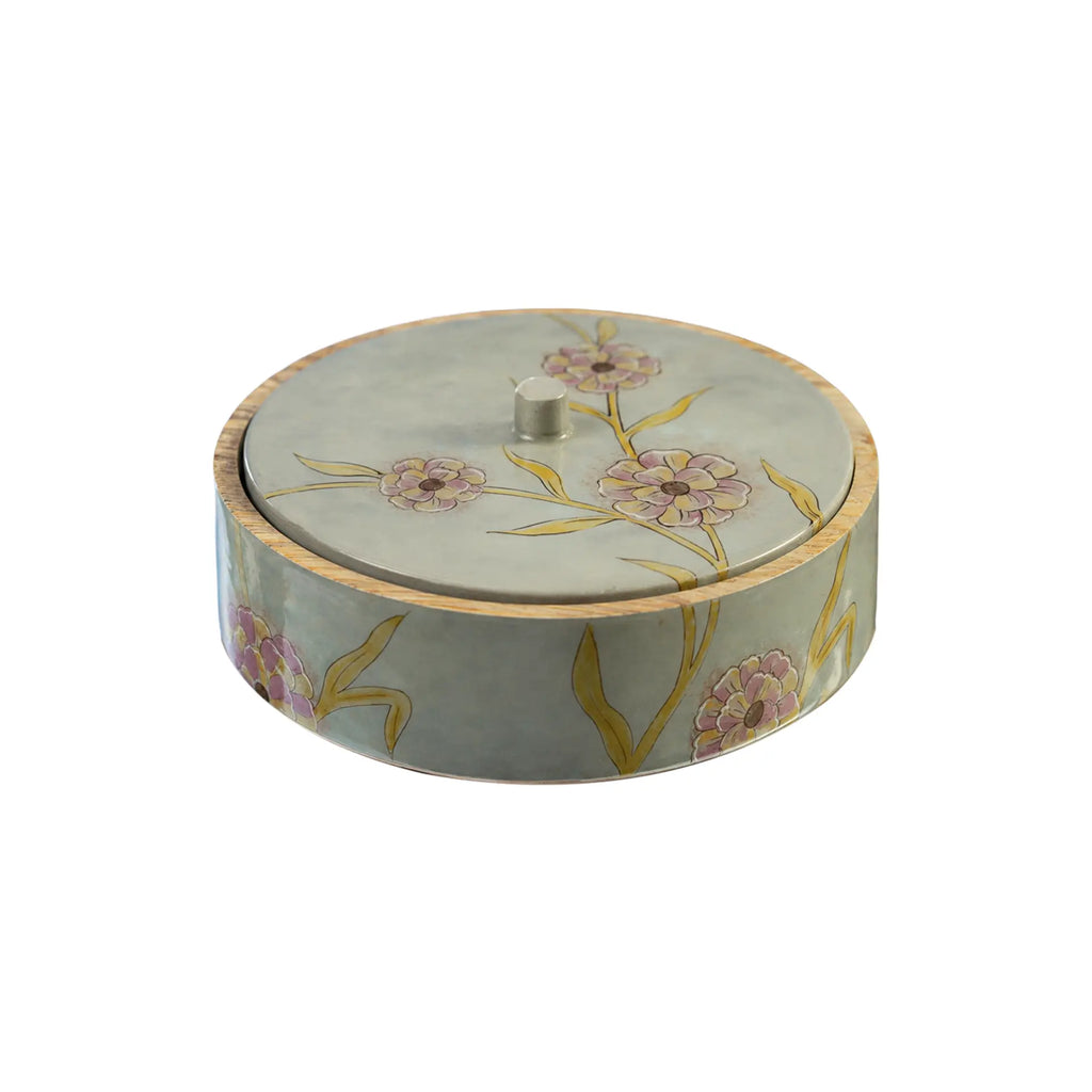 Handpainted Wooden Serving Bowl with Lid